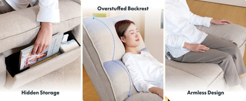 Recliner Chair 350 LBS, Oversized Swivel Rocker Recliner Chair w/Adjustable Backrest Side Pockets, Armless Recliner Sofa