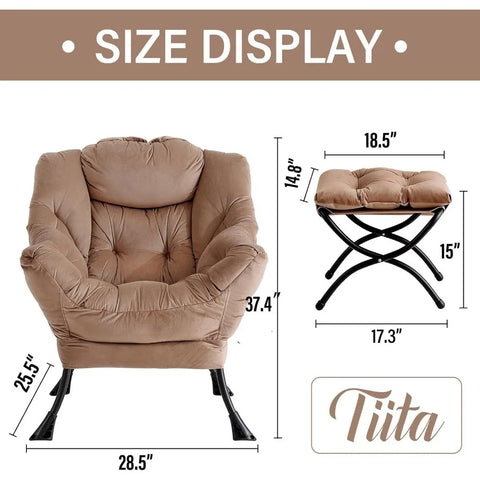 Tiita Lazy Chair with Ottoman, Modern Large Accent Lounge Chair, Leisure Sofa Armchair with Ottoman, Reading Chair