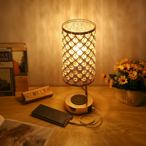 Bedside Lamp with 6W Bulb Neoglint Crystal Table Lamp Touch Desk Light Wirelessly Charger Dual USB Dimmable for Cafe Shop