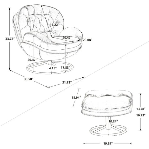 Accent Chair with Ottoman,360 Degree Swivel Velvet Leisure Chair, Lounge Armchair with Metal Base Frame for Living Room, Bedroom