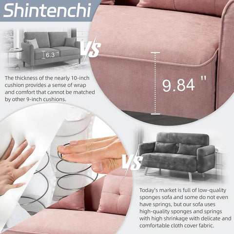 Shintenchi 47" Small Modern Loveseat Couch Sofa, Fabric Upholstered 2-Seat Sofa, Love Seat Furniture with 2 Pillows,