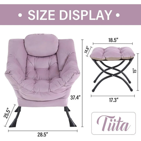 Tiita Lazy Chair with Ottoman, Modern Large Accent Lounge Chair, Leisure Sofa Armchair with Ottoman, Reading Chair