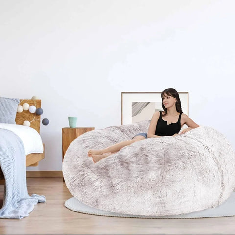 Bean Bag Chair ，for Adults Kids No  Comfortable Fluffy Giant Round Bean Bag for Reading Chair Floor Chair 6 ft Gray