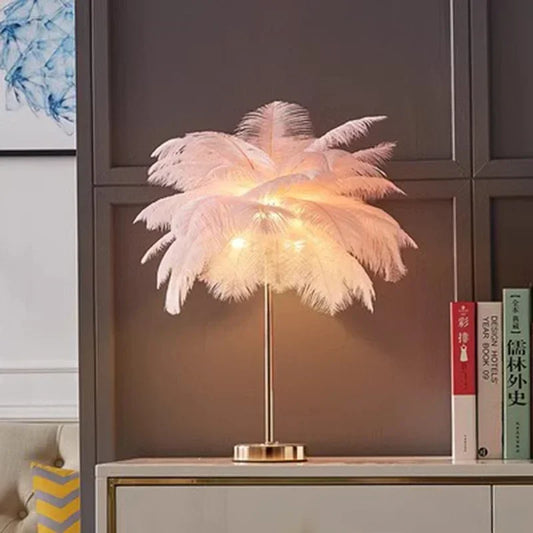 2023 New Touch Control Table Feather Lamp for Wedding Bedroom Decoration LED Desk Lamp with Feathers USB Power/Rechargeable