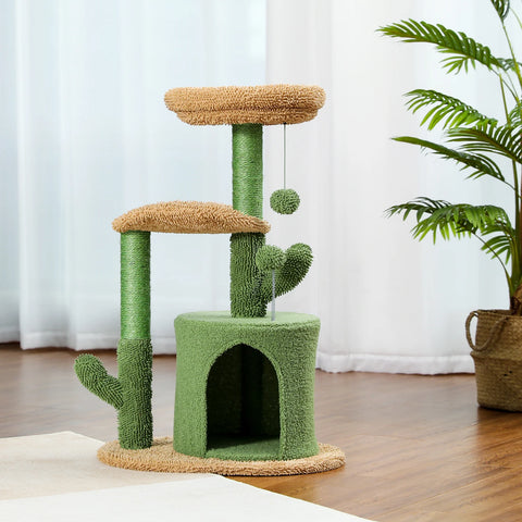 Festive Cat Scratching Post Cactus Tree Tower with Sisal Rope Cat Climbing Frame with Christmas Decoration