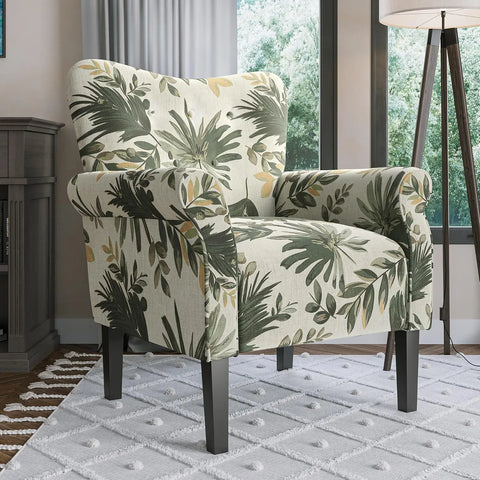 BELLEZE Modern Accent Chair for Living Room, High Back Floral Armchair with Wooden Legs, Upholstered Wingback Side Chair Padded