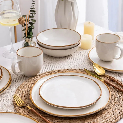 Ceramic Dinnerware Sets,Handmade Reactive Glaze Plates and Bowls Set,Highly Chip and Crack Resistant