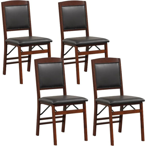 Folding Dining Chairs, Foldable Chairs with PVC Padded Seat & High Backrest, Wooden Side Chairs,   Dining Chairs