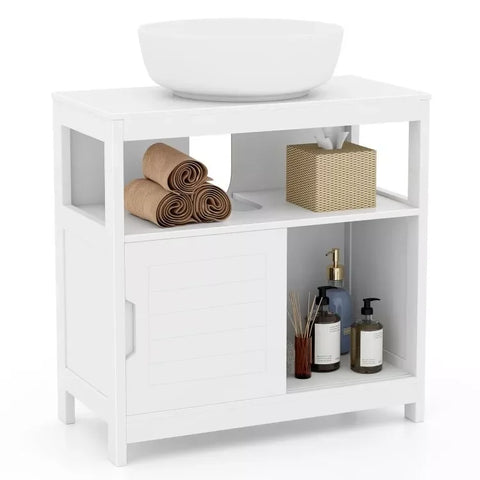 US Pedestal Sink Storage Cabinet Espresso Bathroom Vanity Organizer with 2 Doors Storage Cabinet & U-shaped Cut-out