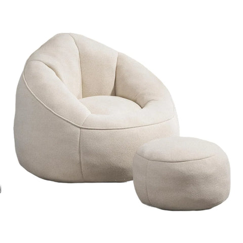 Bean Bag Sofa, Microfiber Upholstered with Petal Back, Padded Lazy Sofa with Footstool, Memory Foam Stuffed Bean Bag Couch