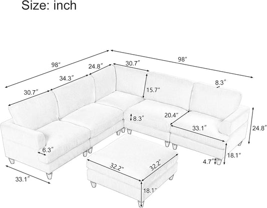 Modular Large Sectional Sofa with Ottoman, 6-Seater Upholstered Combination Corner Couch for  Space Furniture Sets