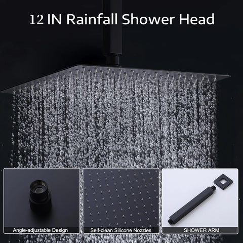 12 inch Gold Concealed Shower Rain Mixer Shower Combo Set Wall Mounted Rainfall Shower Head and Handheld System Shower Faucet