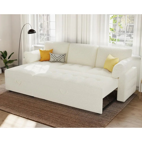 Pull Out Sofa Bed, Modern Tufted Convertible Sleeper Sofa, L Shaped Sofa Couch with Storage Chaise, Chenille Sectional Couch Bed