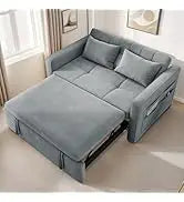 55" Convertible Sofa Bed,3-in-1 Sleeper Sofa with Pull-Out Bed,Velvet Futon Couch Reclining Backrest and Side Pocket,Modern