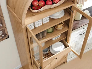 Kitchen Pantry Cabinet, Modern Farmhouse Kitchen Storage Cabinets with Open & Adjustable Shelves, Hidden Drawer & Glass Door, Ve