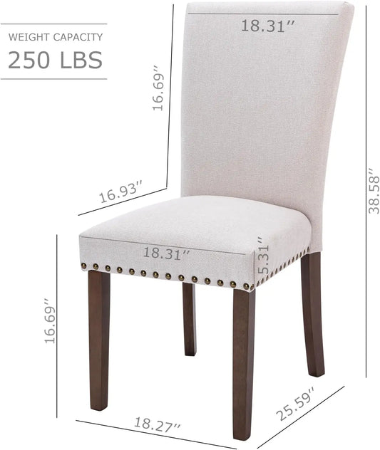 COLAMY Upholstered Parsons Dining Chairs Set of 4, Fabric Dining Room Kitchen Side Chair with Nailhead Trim and Wood Legs - Beig