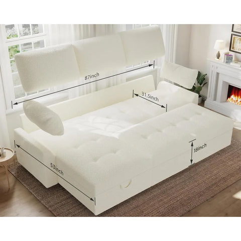 Pull Out Sofa Bed, Modern Tufted Convertible Sleeper Sofa, L Shaped Sofa Couch with Storage Chaise, Chenille Sectional Couch Bed