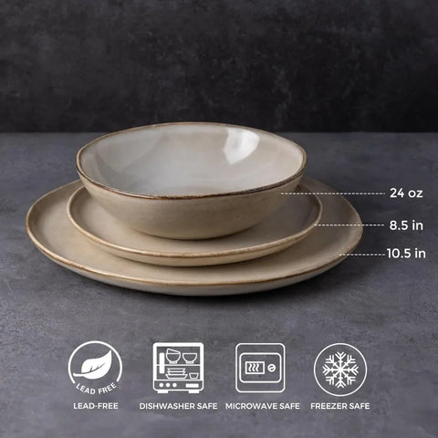 Ceramic Dinnerware Sets,Handmade Reactive Glaze Plates and Bowls Set,Highly Chip and Crack Resistant