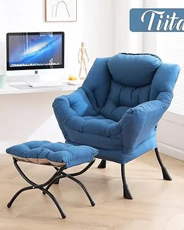 Lazy Chair with Ottoman, Modern Large Accent Lounge Chair, Leisure Sofa Armchair with Ottoman, Reading Chair with Footrest