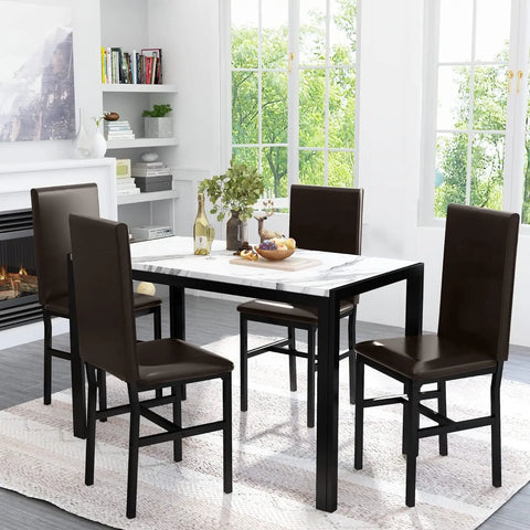 7 Piece Kitchen 6 Person, Tempered Glass Table and PU Leather Chairs Modern Dining Room Sets for Small Space, Dining Table Set