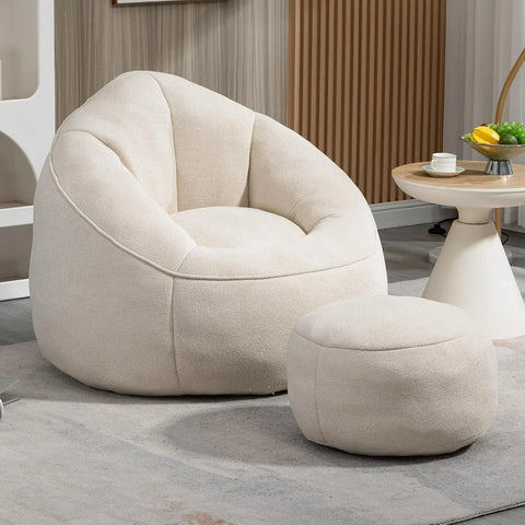 Bean Bag Sofa, Microfiber Upholstered with Petal Back, Padded Lazy Sofa with Footstool, Memory Foam Stuffed Bean Bag Couch