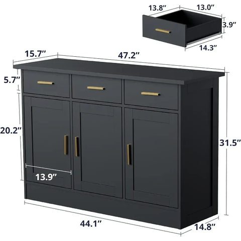 Kitchen Buffet Cabinet, Kitchen Storage Cabinet with 3 Doors and 3 Drawers, Accent Buffet Sideboard for Kitchen and Living Room