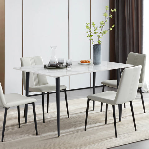 Kitchen Table Rectangle Dining Table Modern Dining Room Table with White Sintered Stone Top and Metal Legs