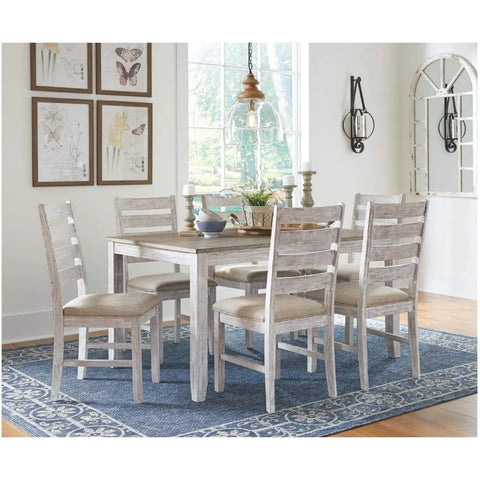 Skempton Cottage Dining Room Table Set with 6 Upholstered Chairs, Whitewash, 36"W x 60"D x 30"H