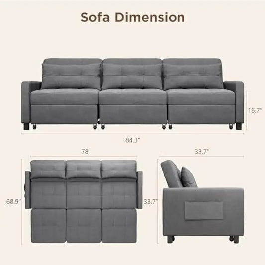 Convertible Sectional Sofa Bed, Sleeper Sofa Bed with Pocket, 84" Pull Out Couch with Ottoman for Livingroom, Apartment