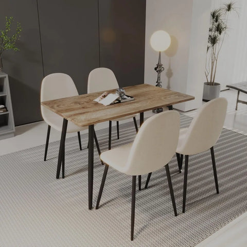 Small Dining Table Set for 4, Modern Dining Table and Chairs Set with 4 Fabric Dining Chairs, 47'' Kitchen Table Set