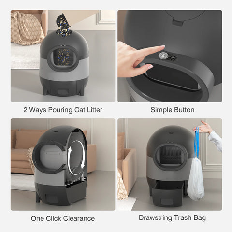 Smart Self Cleaning Cat Litter Box, Automatic Extra Large Litter Box for Multiple Cats, Odor-Removal/Health Monitoring,