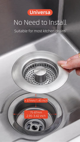 Kitchen Sink Drain Strainer Stainless Steel Pop Up Sink Stopper Anti-Clogging Sink Food Catcher Basket Odor Filter Sink Plug