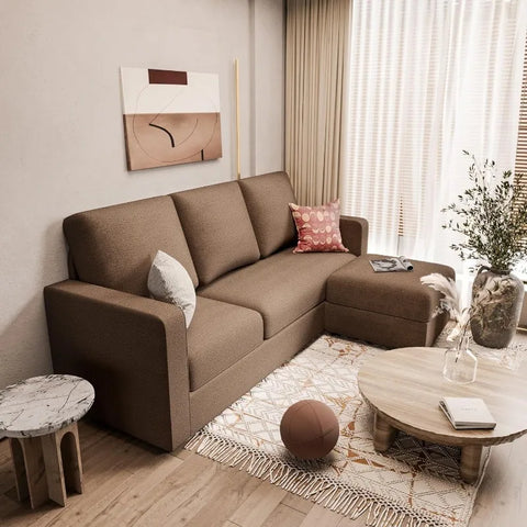 Convertible Sectional Sofa Couch, Fabric L-Shaped Sofa with 3 Seats, Removable Ottoman, Small Sofa for Small Apartments