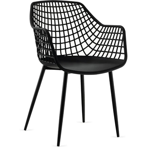 Modern Dining Chairs Set of 4 - Black Arm Chair with 15" High Backrest, Powder-Coated Metal Legs, Anti-slip Foot Pads