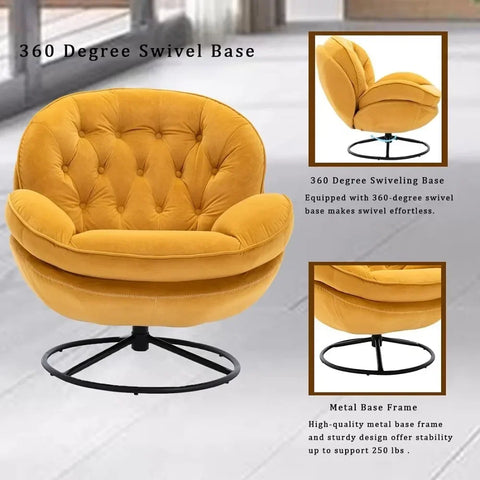 Living Room Chairs, Modern Lounge Chair with Footrest, Comfy Armchair with 360 Degree Swiveling ,Yellow Living Room Chairs