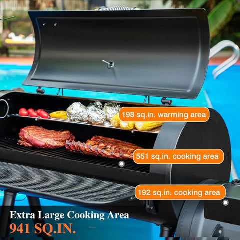 Heavy-Duty Charcoal Smoker Grills Extra Large Outdoor BBQ Gill with Offset Smoker, 941 SQ.IN. Cooking Area with Warming