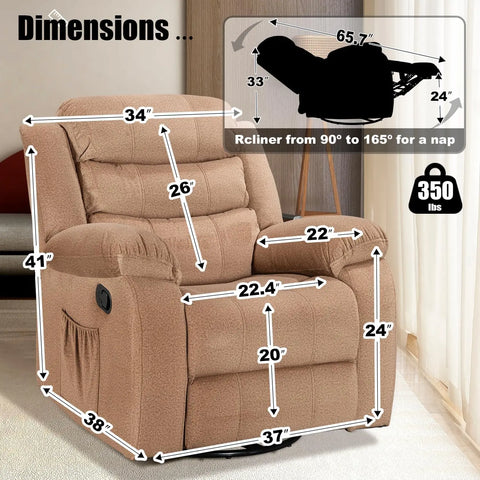 Recliner Chairs, Adults Manual Reclining Sofa Chair Oversized Recliner Chair for Living Room Comfy, Recliner Chair