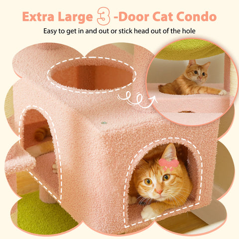 H184CM Large Cat Tower with Sisal Scratching Posts Spacious Condo Perch Stable for Kitten Multi-Level Tower Indoor Cozy Hummocks