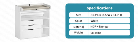 Baby Changing Table Dresser with 3 Drawers and 3 Storage Shelves, Can be Used as a Baby Dresser with Changing Table Top