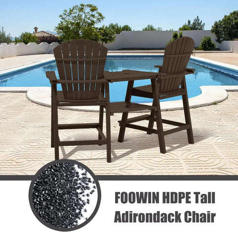 Tall Adirondack Chairs Set of 2，Recycled Poly Balcony Chair with Double Connecting Tray Patio Stools Weather Resistant