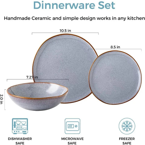 Ceramic Dinnerware Sets,Handmade Reactive Glaze Plates and Bowls Set,Highly Chip and Crack Resistant