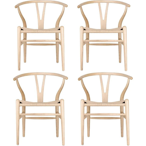 dining chair，Set of 4 Wishbone Chair Solid Wood Y Chair Mid-Century Armrest Dining Chair, Hemp Seat (Ash Wood - Natural)