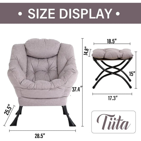 Tiita Lazy Chair with Ottoman, Modern Large Accent Lounge Chair, Leisure Sofa Armchair with Ottoman, Reading Chair