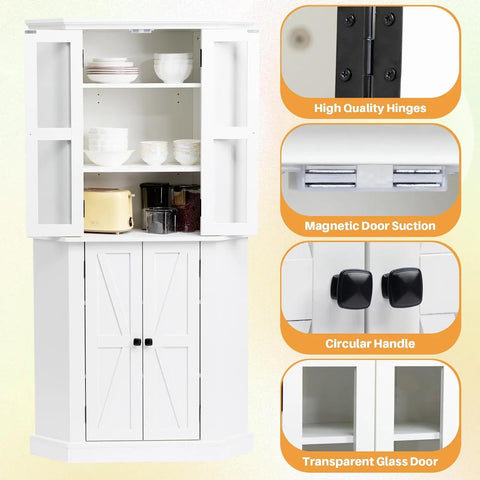 72" Kitchen Pantry Cabinet, Large Freestanding Cupboard with Drawer, Adjustable Shelves and Door Storage Shelves