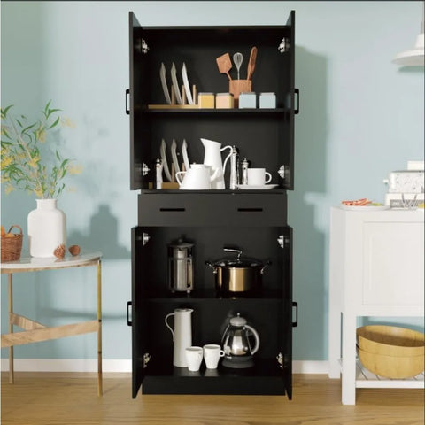 Black Pantry Cabinet, 71" Tall Kitchen Pantry Storage Cabinet with Doors and Drawer, Freestanding Kitchen Hutch Cabinet for