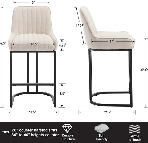 Modern Counter Height Bar Stools Set of 2 Green Bar Stools with Back/Gold Legs Upholstered Velvet Barstools 26''