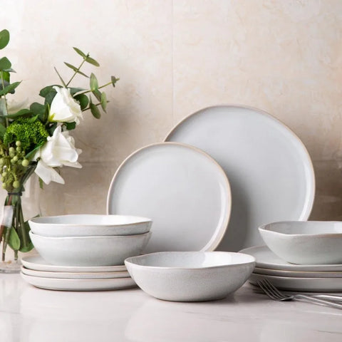 Ceramic Dinnerware Sets,Handmade Reactive Glaze Plates and Bowls Set,Highly Chip and Crack Resistant