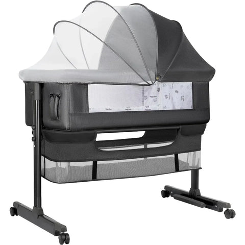 Baby Basinet Bedside Sleeper, Easy to Fold Portable Crib Side Bassinet 2024new Style Girl/boy bassinets (Dark Gray)