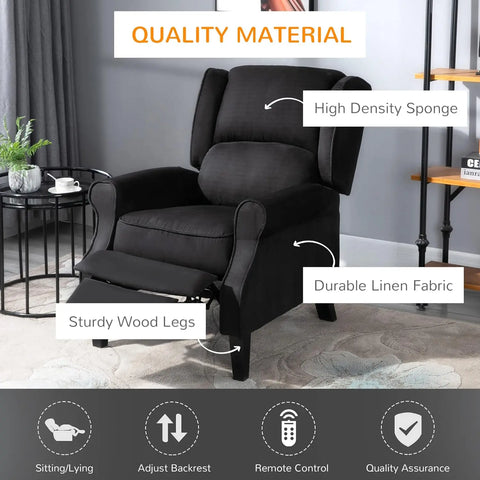 Vibration Massage Recliner Chair with Heat, Wingback Single Sofa, Modern Suede Fabric Push Back Reclining Chair with Footrest