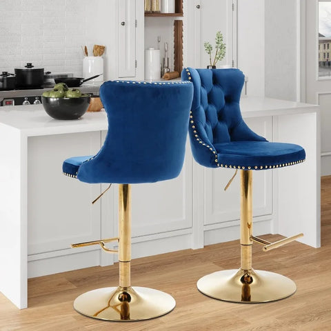 Swivel Bar Stools Set of 4,Adjustable Barstools with Back Velvet Tufted Counter Stools Modern Upholstered Bar Chairs